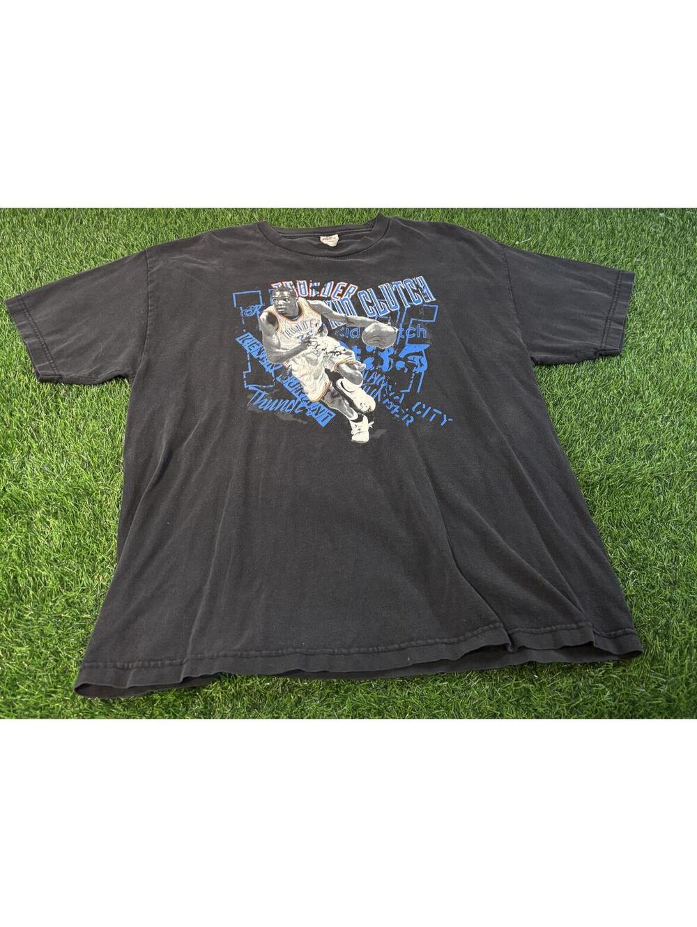 Faded 2000s Thunder Durant Basketball Graphic T-Shirt Black Size Large